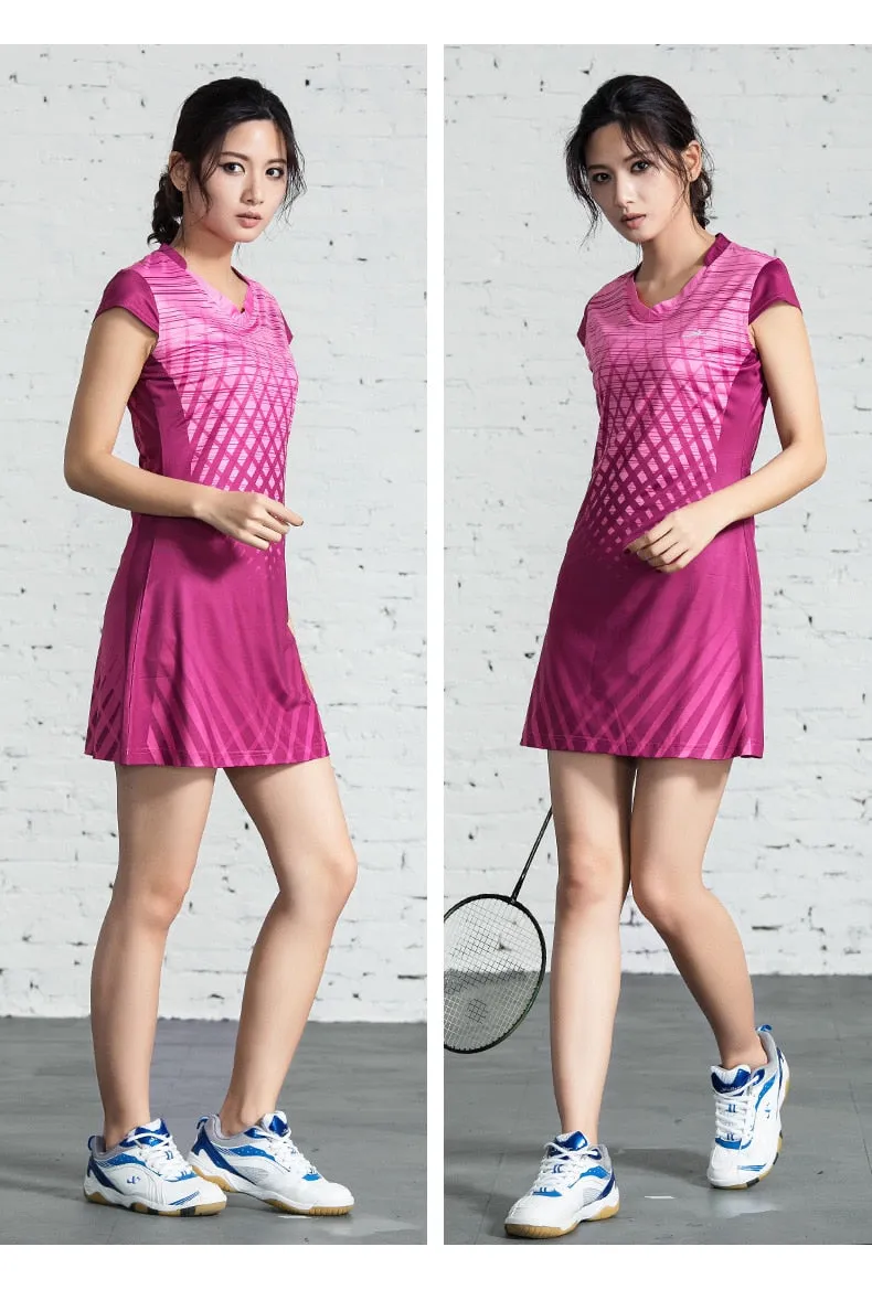 2 Piece Women Girls Sports Dress   Inner shorts Ladies Tennis Badminton Dresses With Shorts Gym Running Sportswear