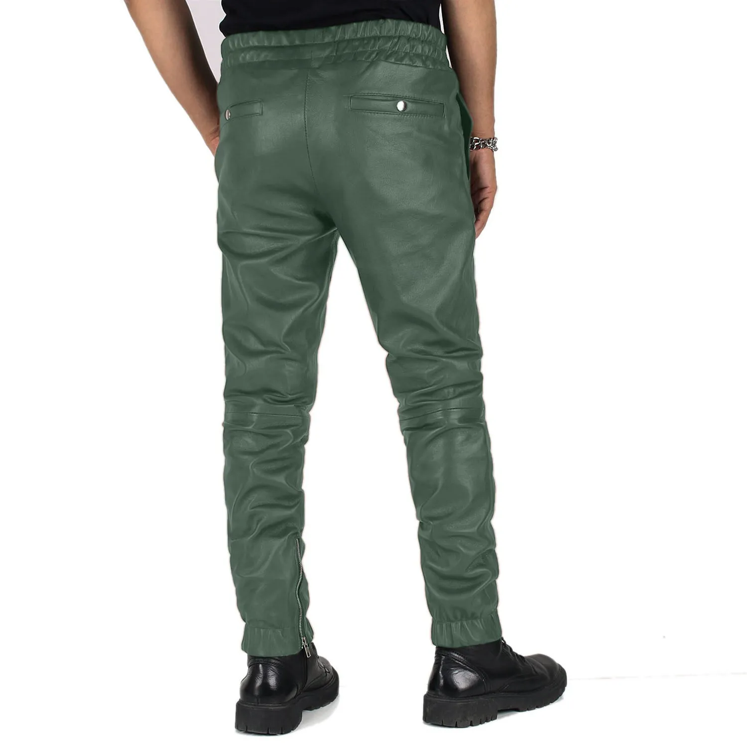 Aethor Men's Green Leather Jogger Pants