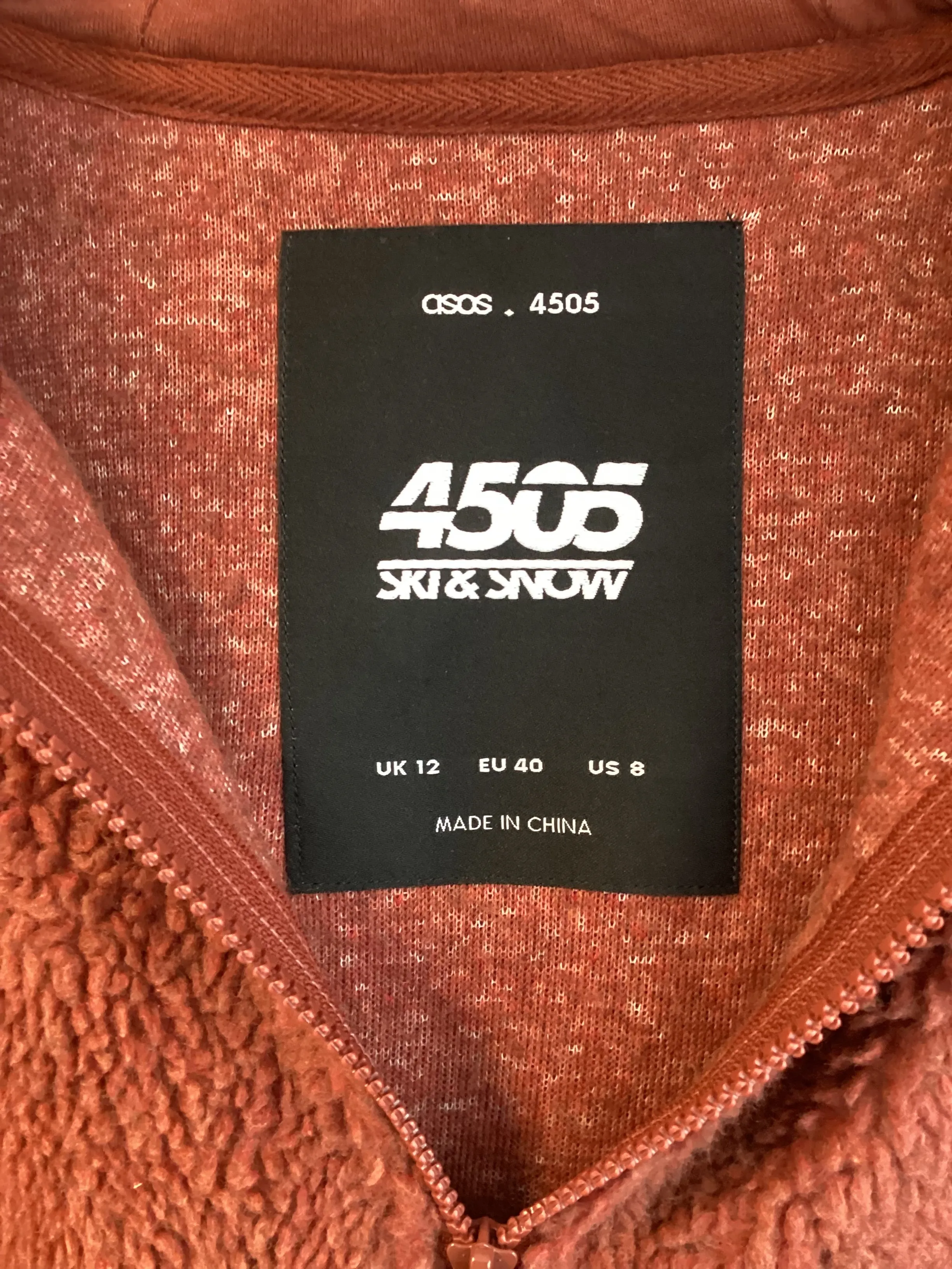 ASOS, Burnt Orange, Fluffy Hoodie with Half Zip, Size 12