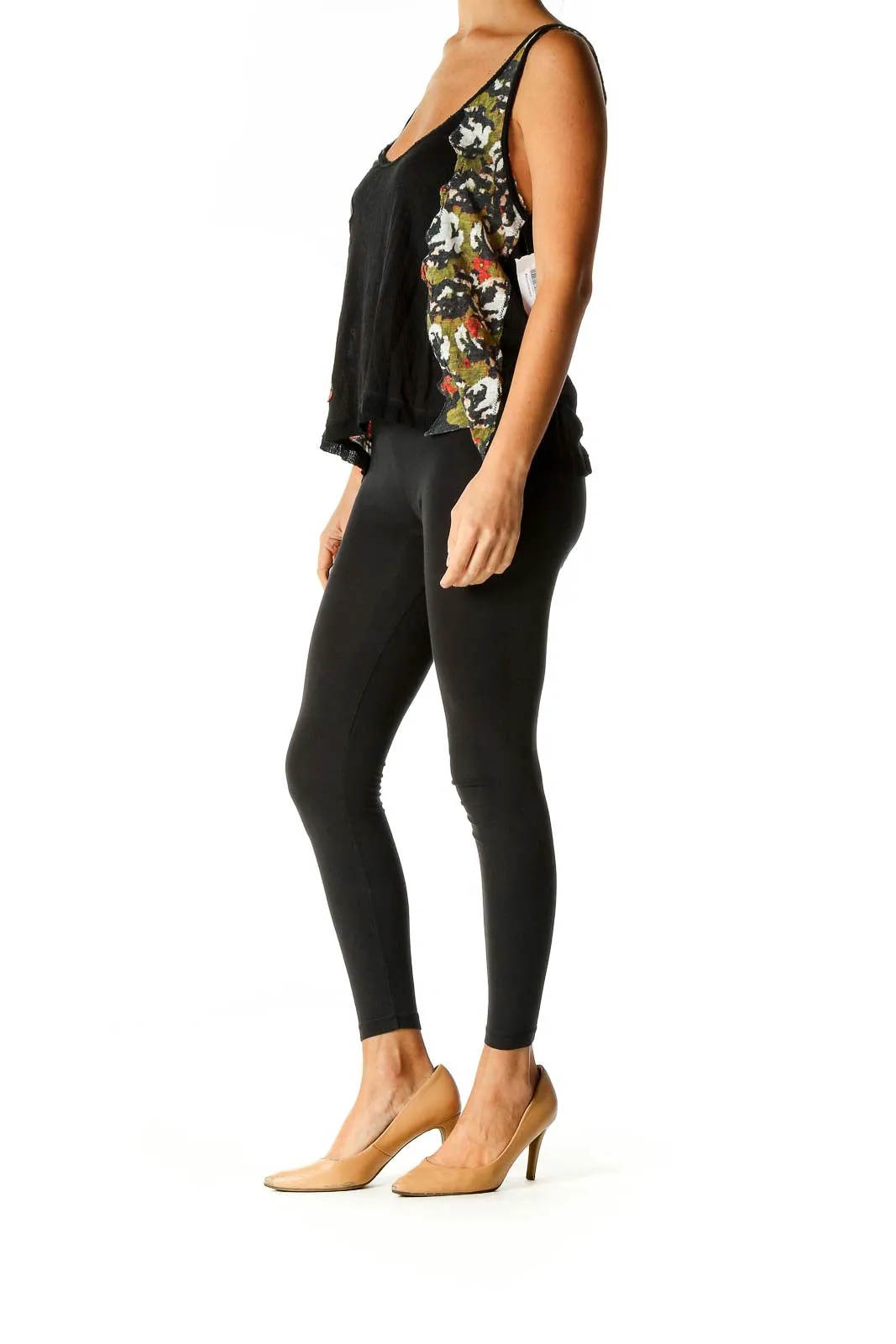 Black Floral Print Tank Top