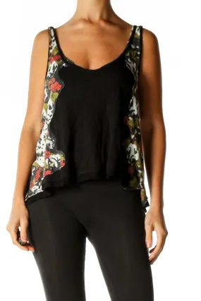 Black Floral Print Tank Top