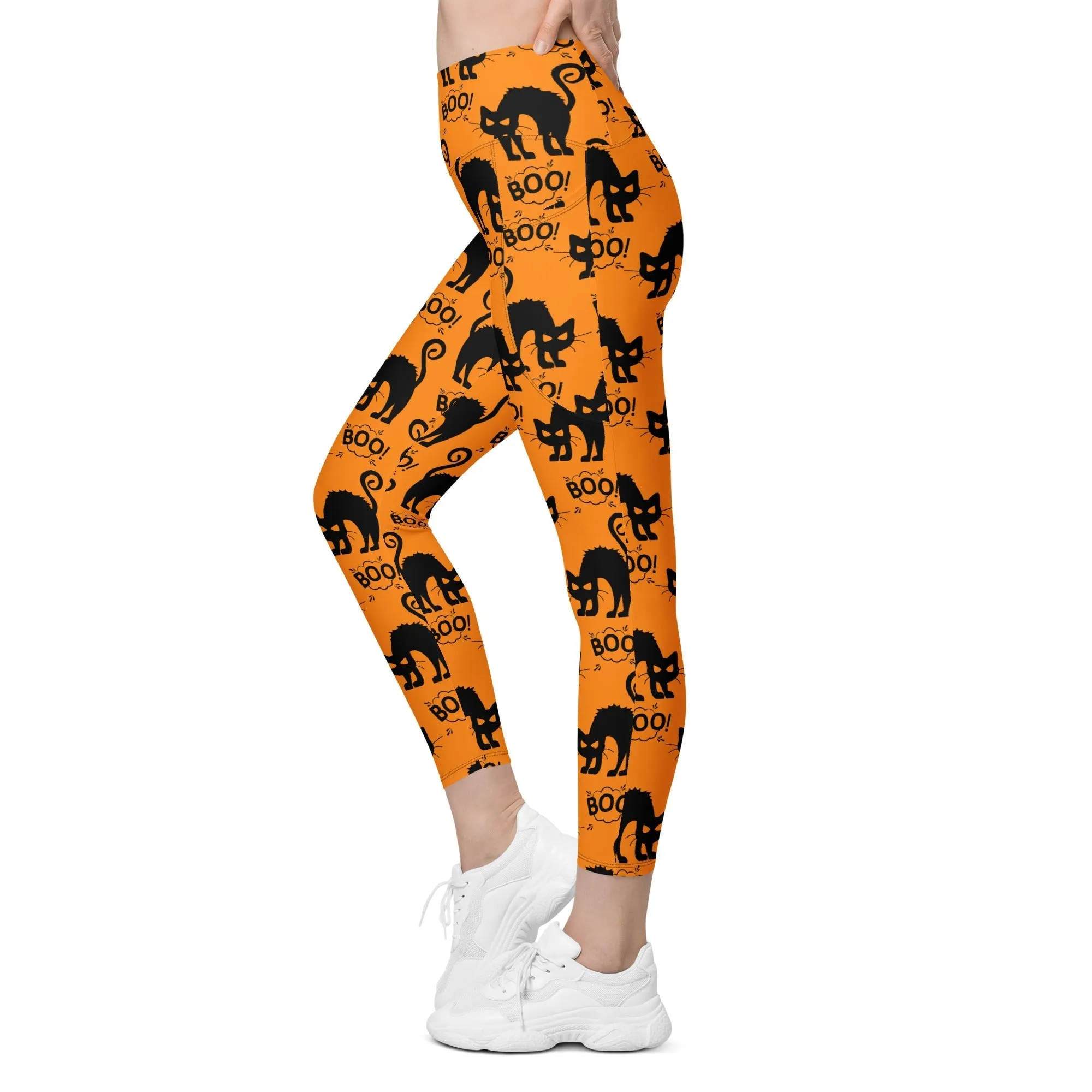 Black Kitty Halloween Leggings With Pockets