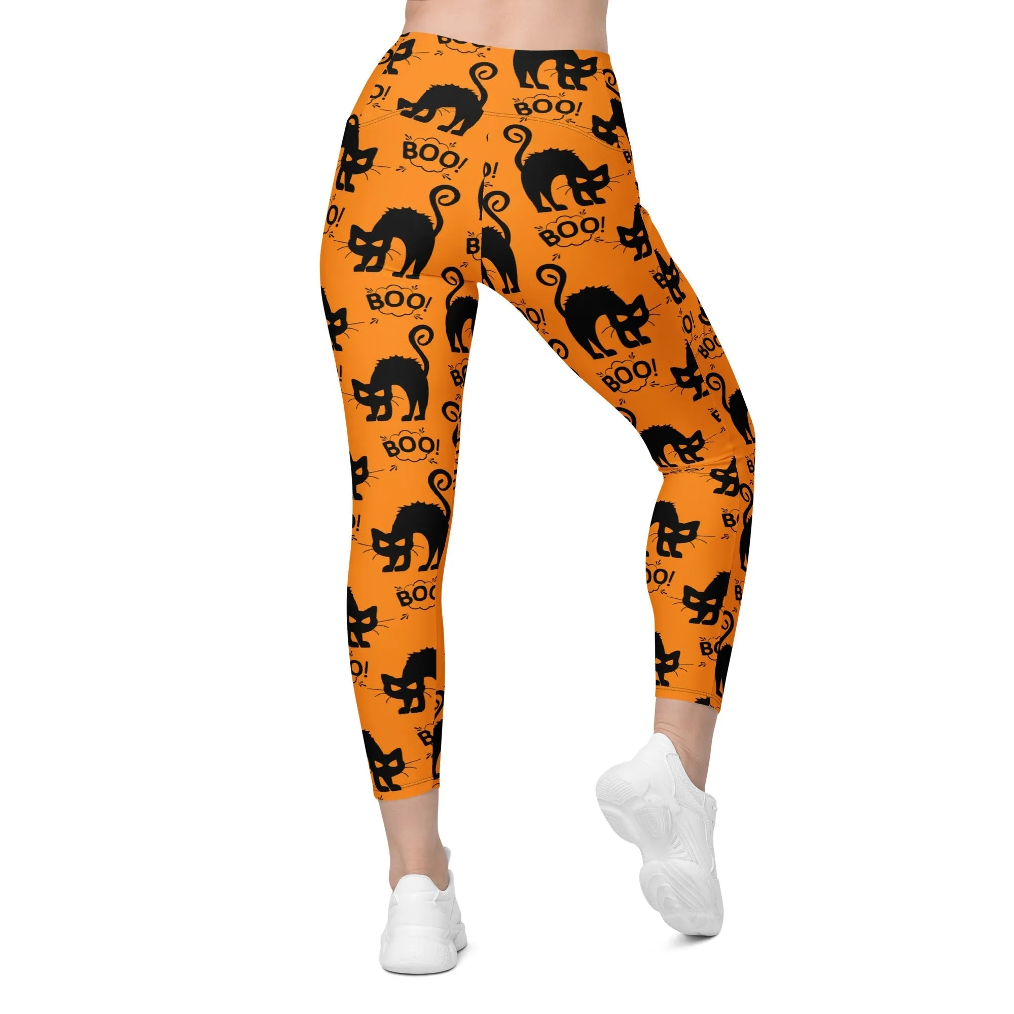 Black Kitty Halloween Leggings With Pockets