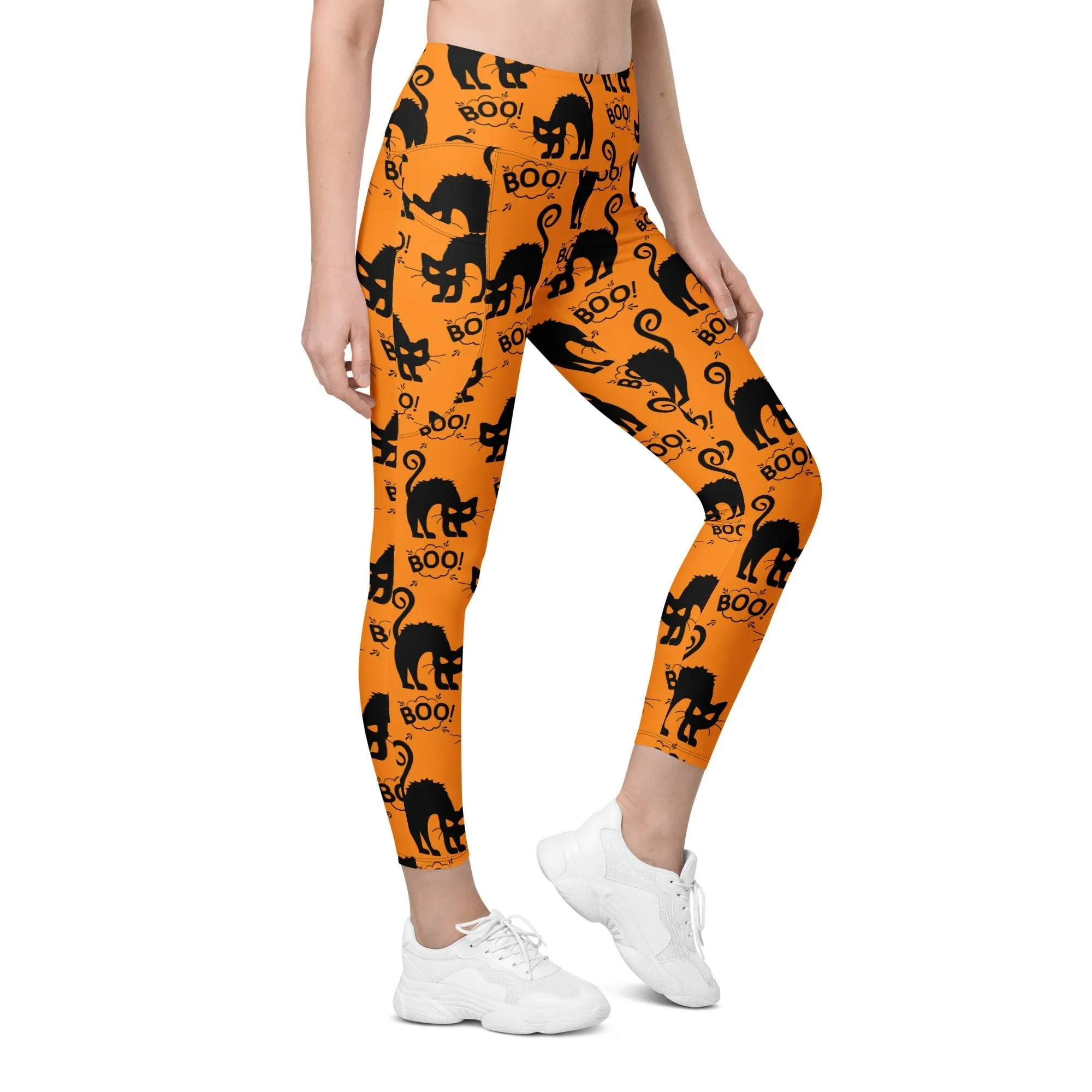 Black Kitty Halloween Leggings With Pockets