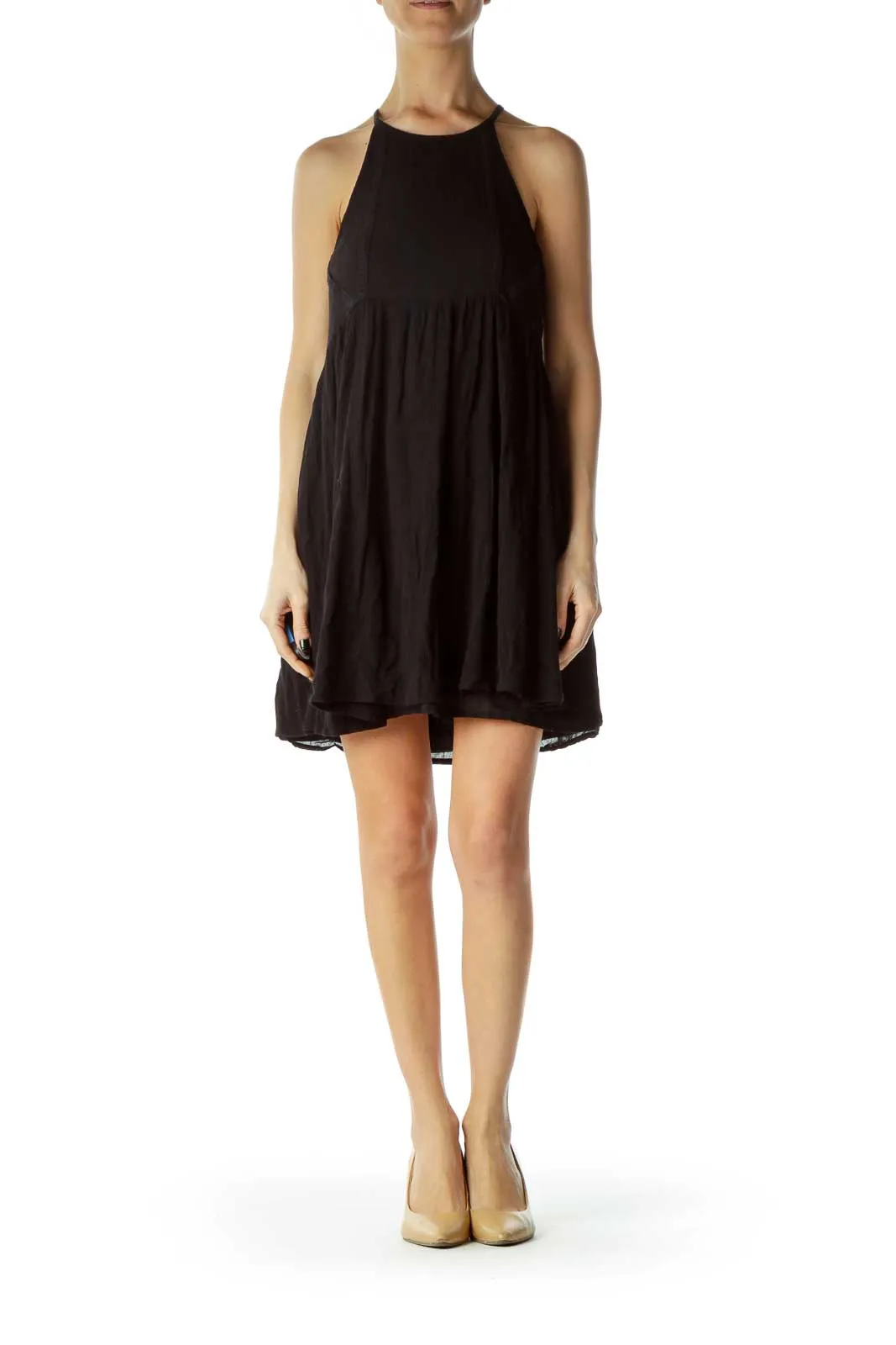 Black Racerback Linen Day Dress