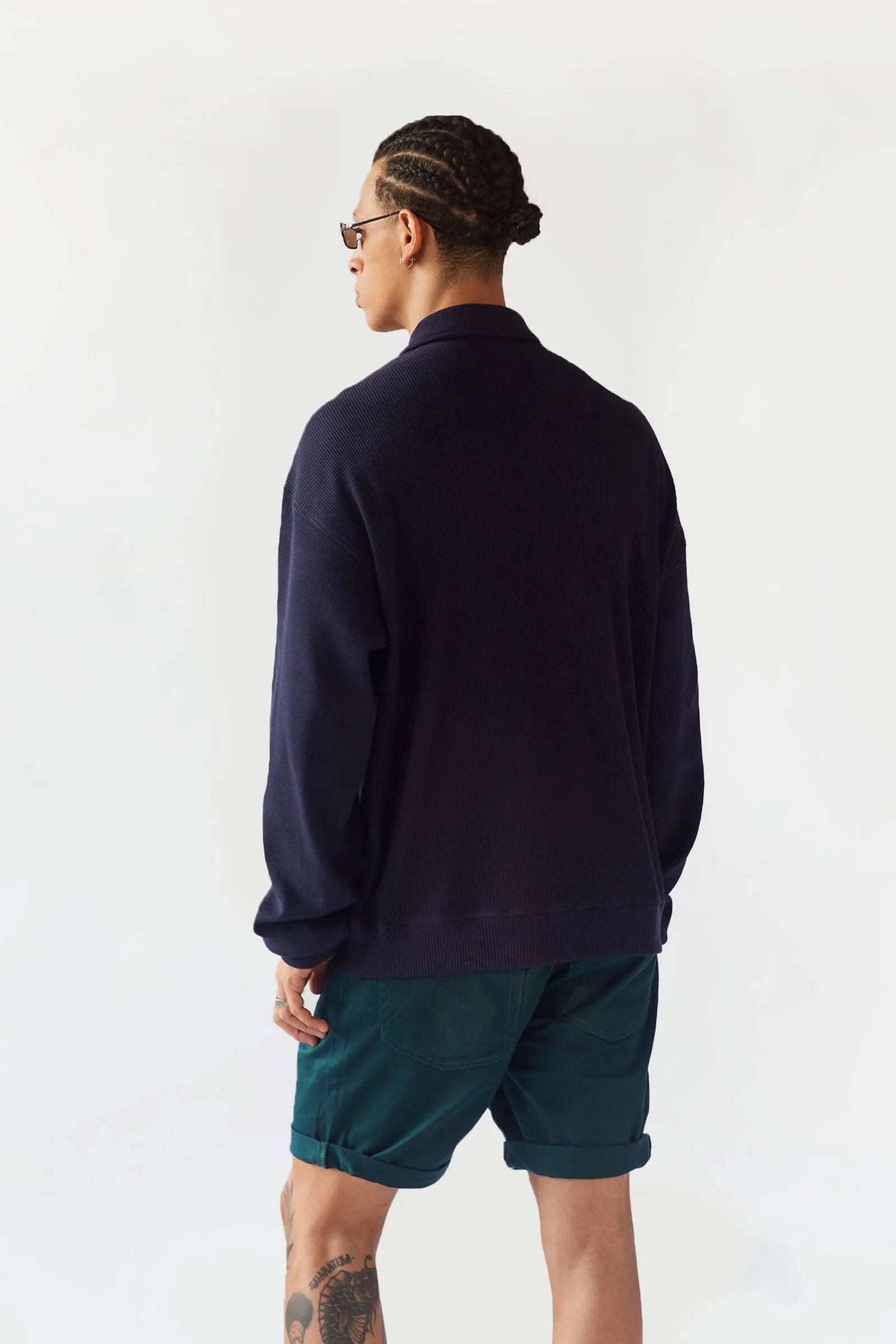 Blue Half Zip Waffle Sweatshirt