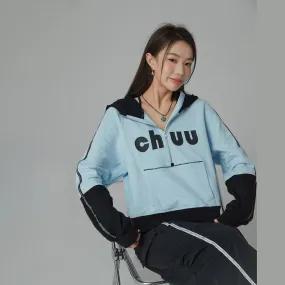 Chuu Lettering Half Zip-Up Hoodie