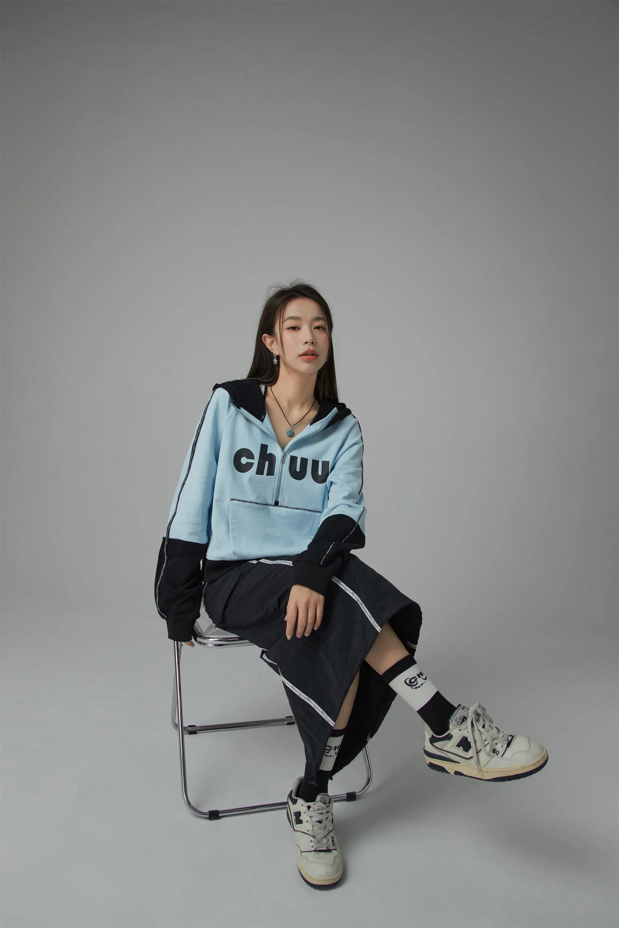 Chuu Lettering Half Zip-Up Hoodie