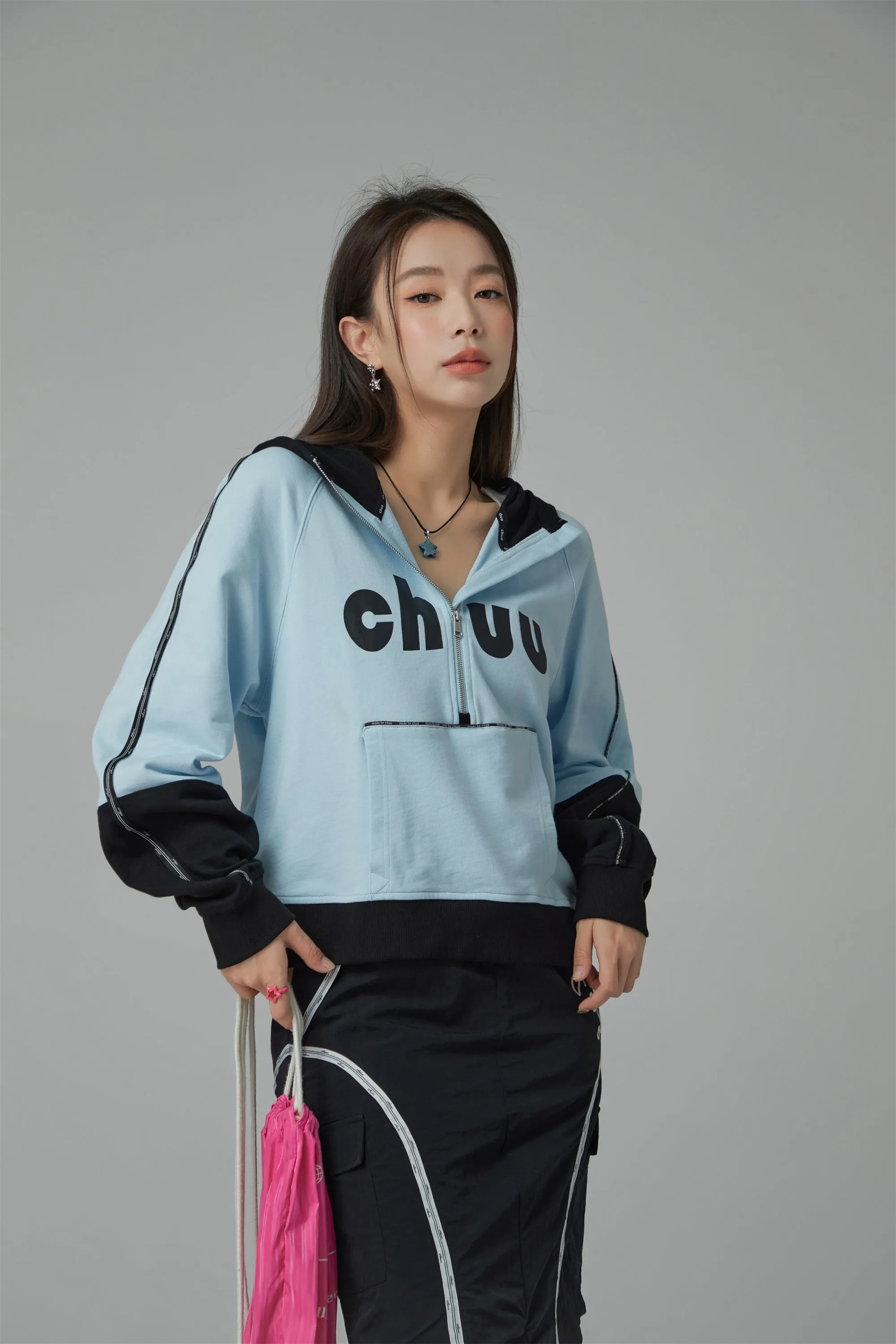 Chuu Lettering Half Zip-Up Hoodie