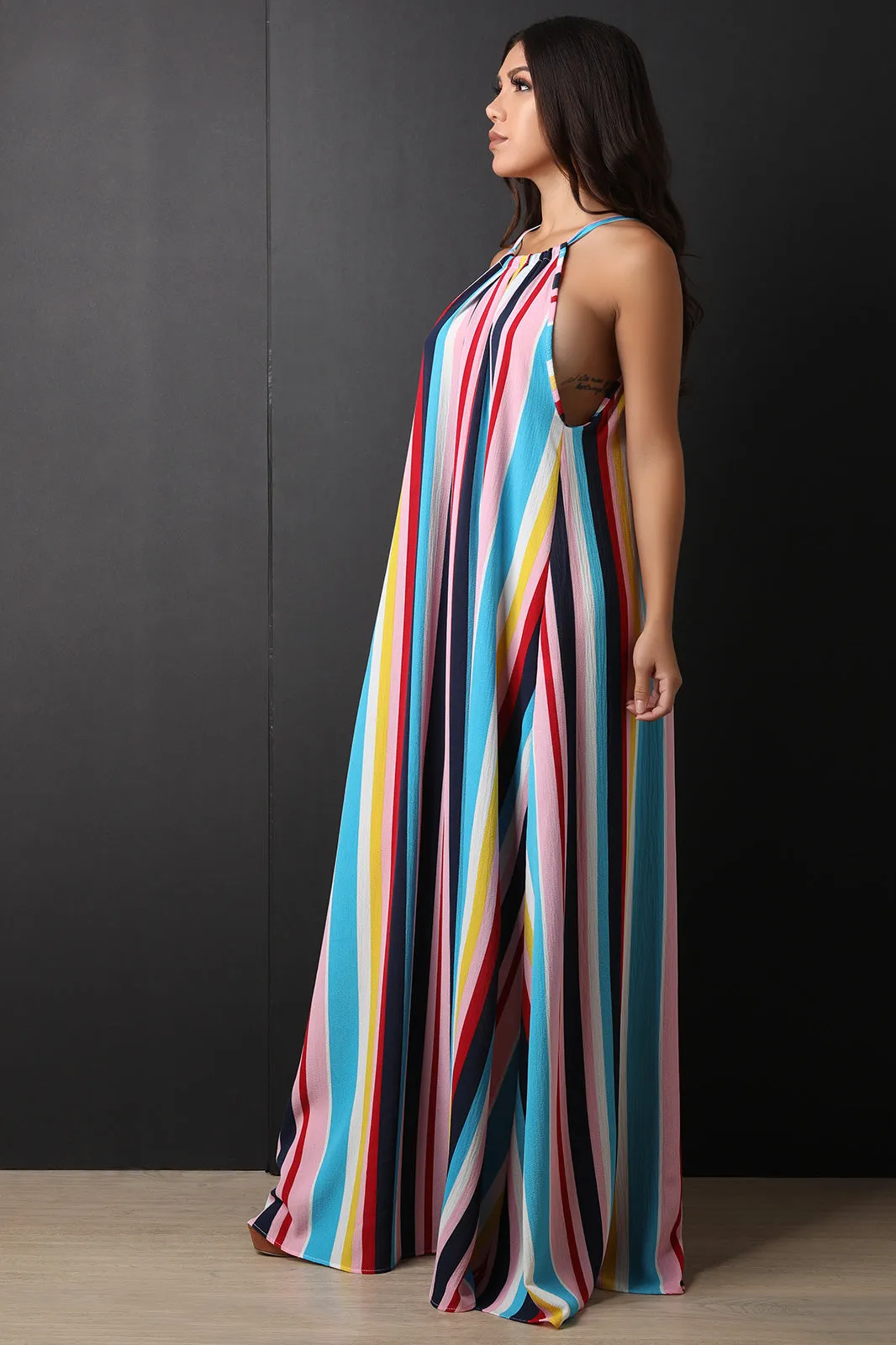 Colorful Vertical Striped Maxi Dress