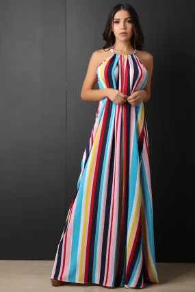 Colorful Vertical Striped Maxi Dress