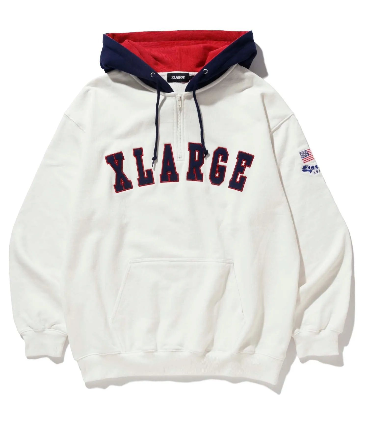 CONTRAST COLOR HALF ZIP HOODED SWEAT