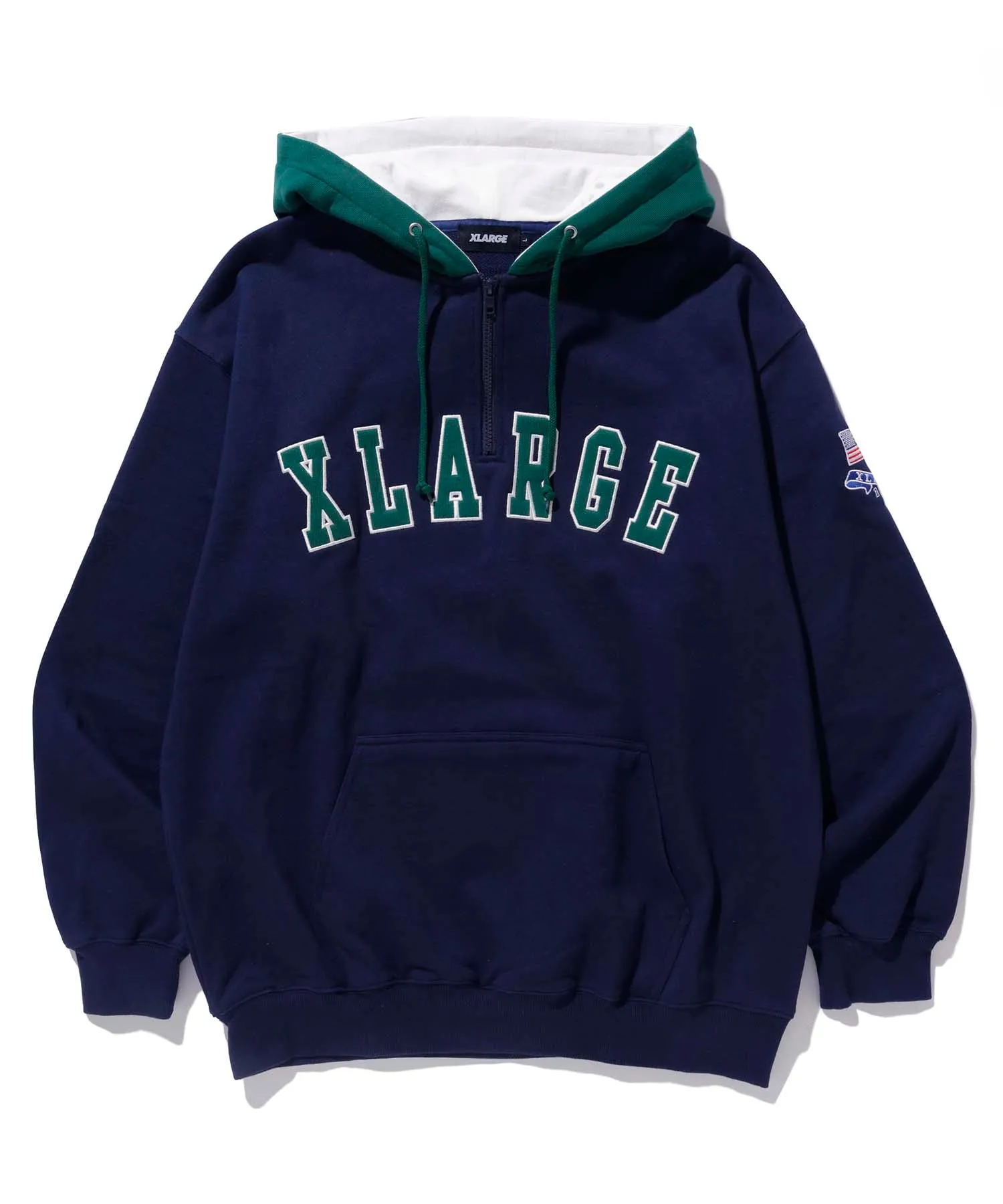 CONTRAST COLOR HALF ZIP HOODED SWEAT