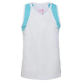 Girls' Tennis Tank White and Aqua Block Trim