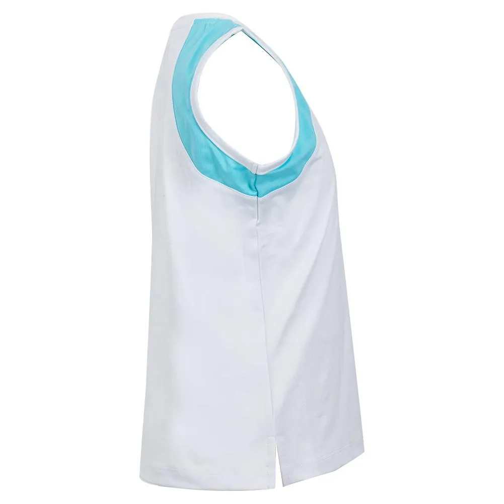 Girls' Tennis Tank White and Aqua Block Trim