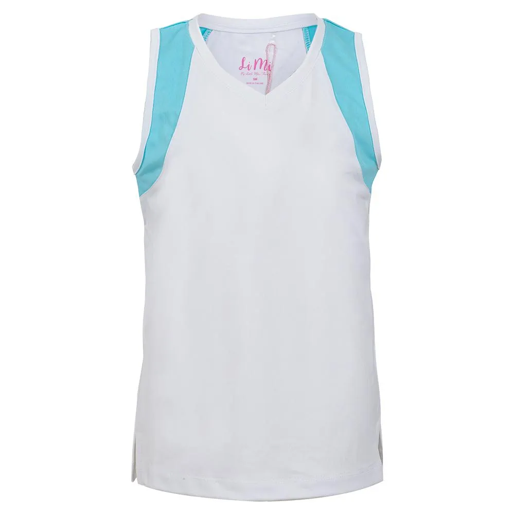 Girls' Tennis Tank White and Aqua Block Trim