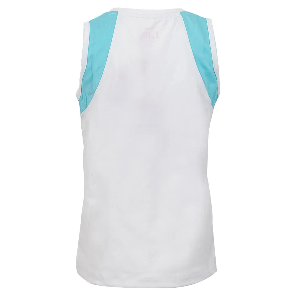 Girls' Tennis Tank White and Aqua Block Trim