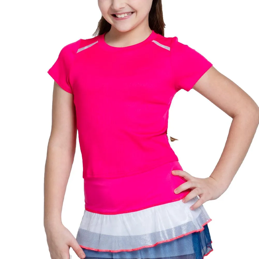 Girls`Hip To It Short Sleeve Tennis Top Shocking Pink