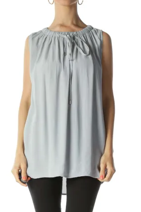 Gray Elastic-Neckline-Detail with Drawstring Tank Top