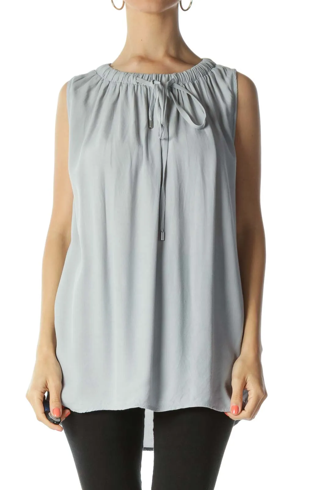 Gray Elastic-Neckline-Detail with Drawstring Tank Top