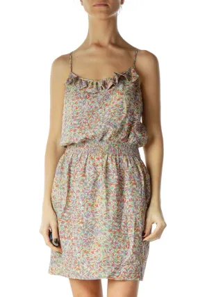 Gray Multicolor Printed Racerback Day Dress