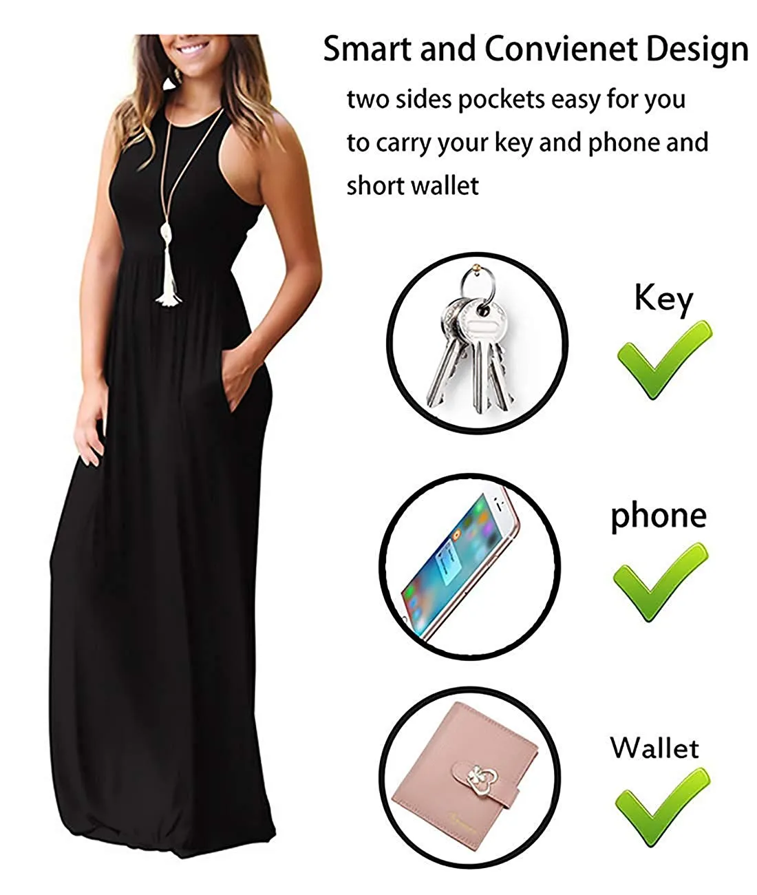 GRECERELLE Women's Sleeveless Racerback and Long Sleeve Loose Plain Maxi Dresses Casual Long Dresses with Pockets