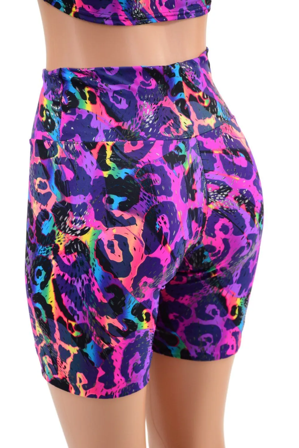 High Waist Bike Shorts in Rainbow Leopard