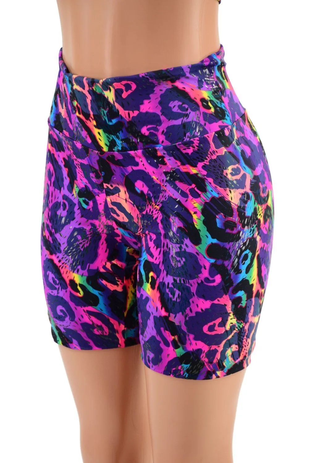 High Waist Bike Shorts in Rainbow Leopard