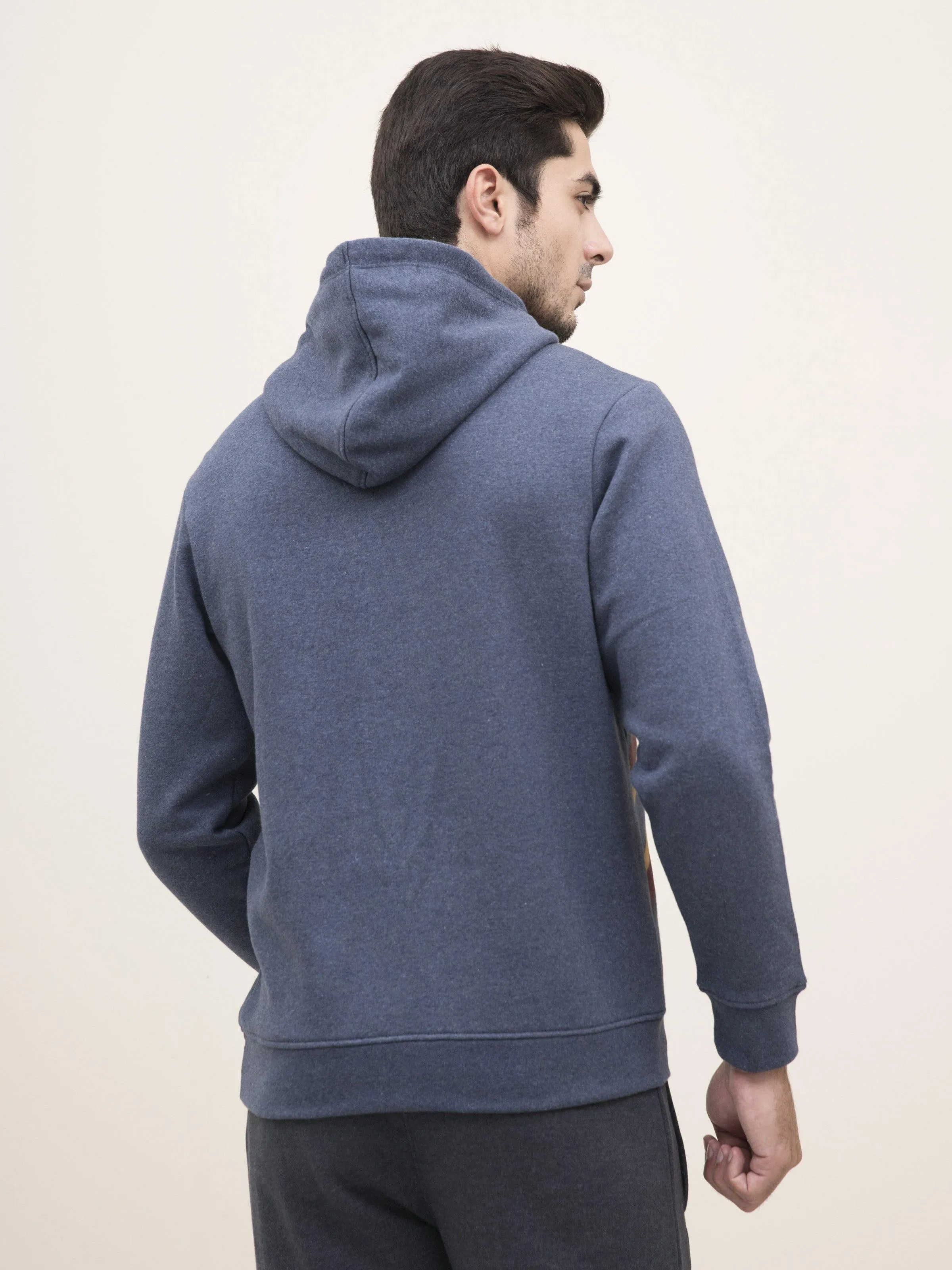 JACKET FULL SLEEVE KNIT HOODIE BLUE MELANGE