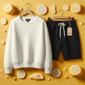 Lemon Tart Mens Plain Sweatshirt and Shorts Set - LTMSSSHS1 - White Black