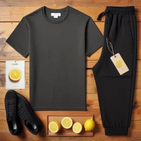 Lemon Tart Mens Plain T-Shirt and Jogger Pants Set - LTMTSPS1 - Charcoal Black