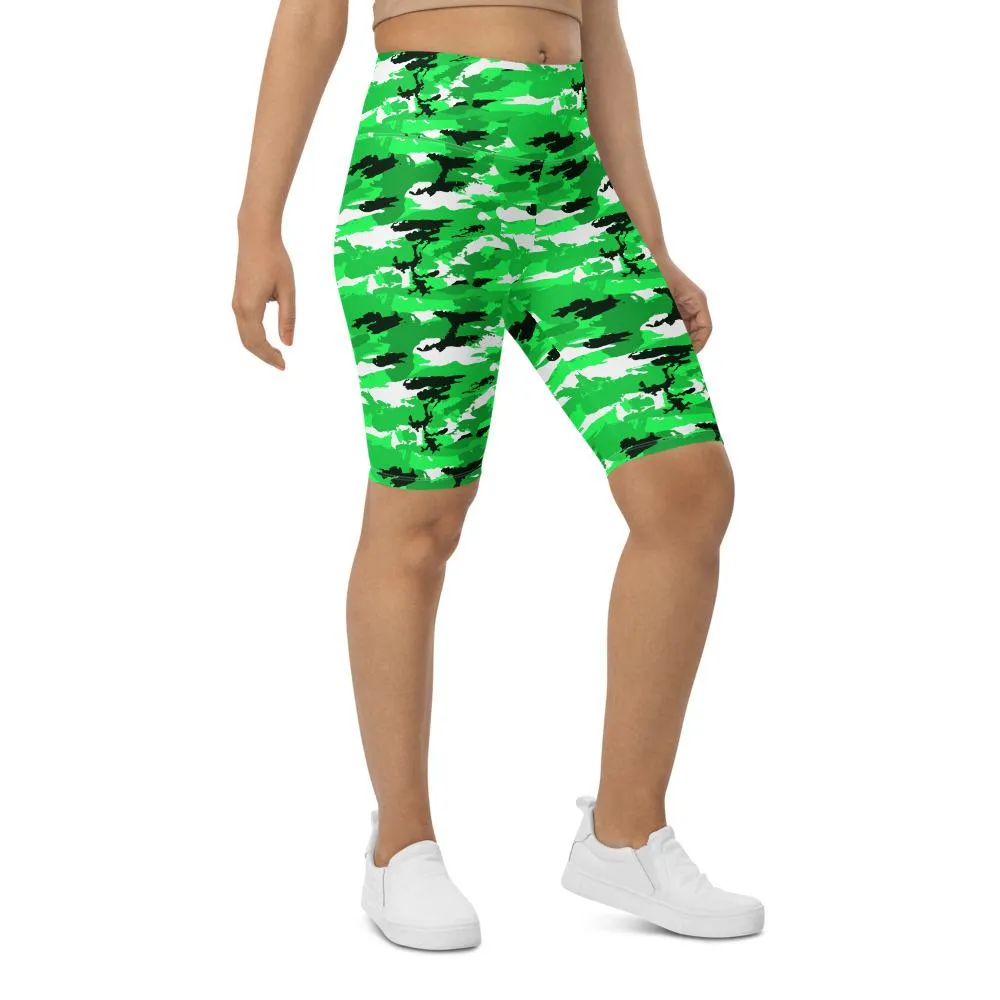 Lime Green Camo Bike Shorts