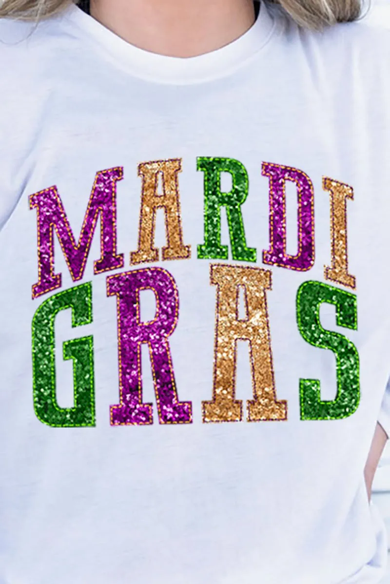 Mardi Gras Faux Sequin Embroidery Transfer Adult Soft-Tek Blend Long Sleeve Tee