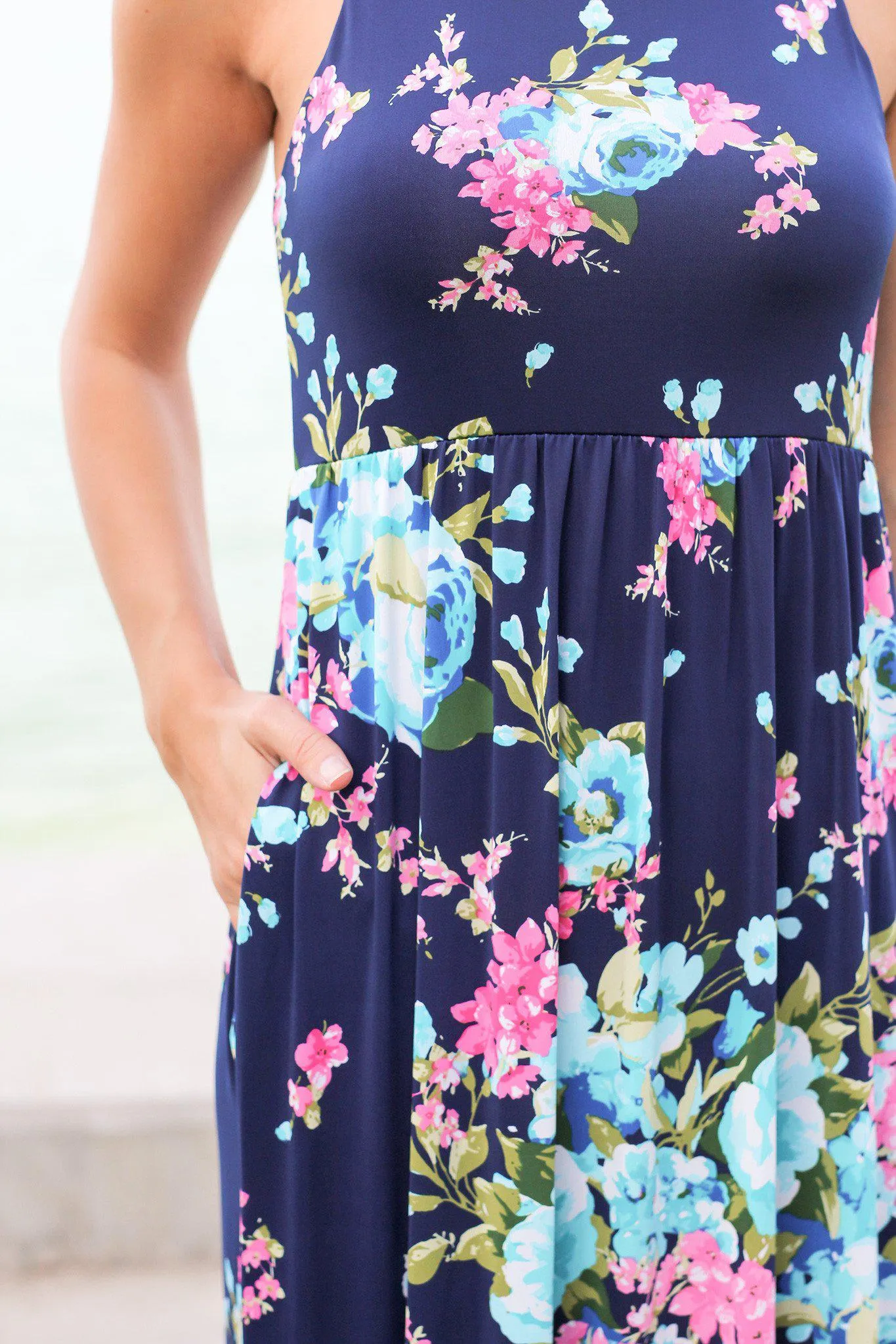 Navy Floral Racerback Maxi Dress