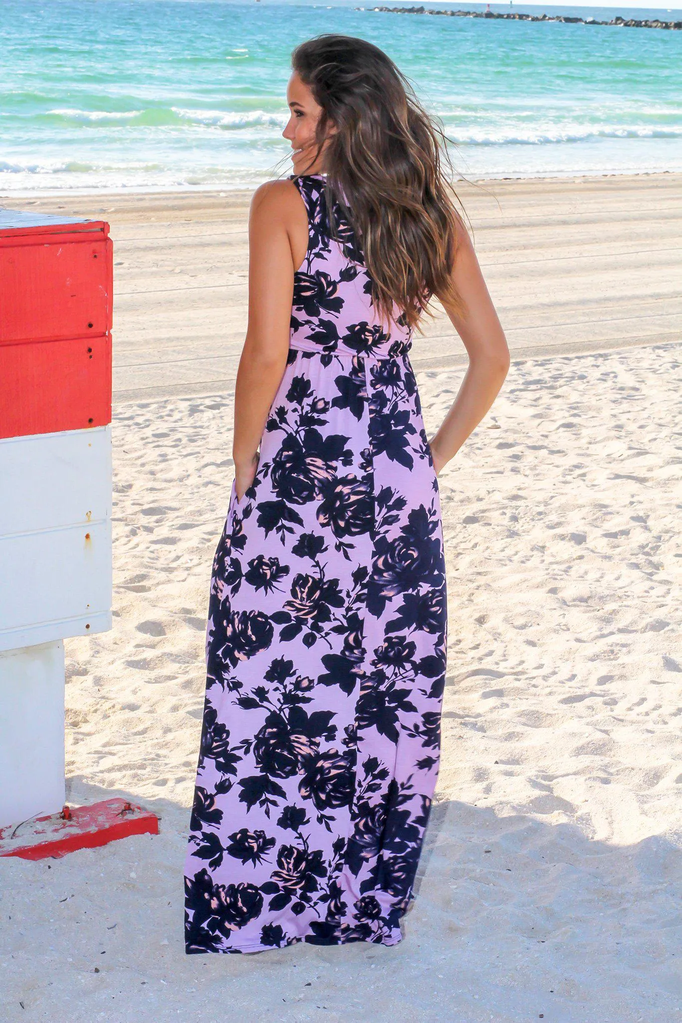 Purple Floral Racerback Maxi Dress