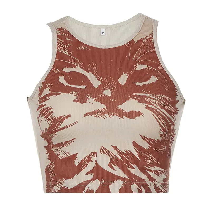 Retro Graphic Printing Sleeveless Cute Crop Top