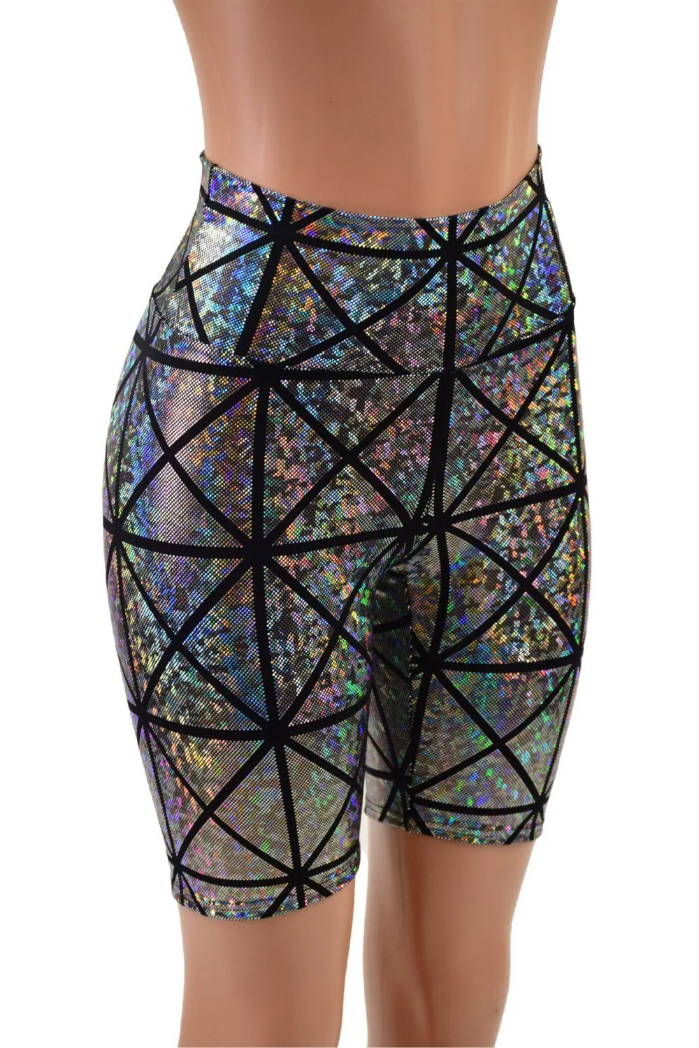 Silver on Black Cracked Tiles Bike Shorts