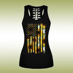 Sunflowers American Flag Tank Top, Comfortable Sleeveless Cloth For Women