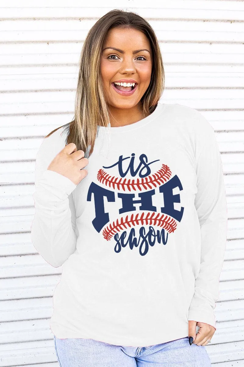 Tis The Season Baseball Navy and Red Adult Soft-Tek Blend Long Sleeve Tee